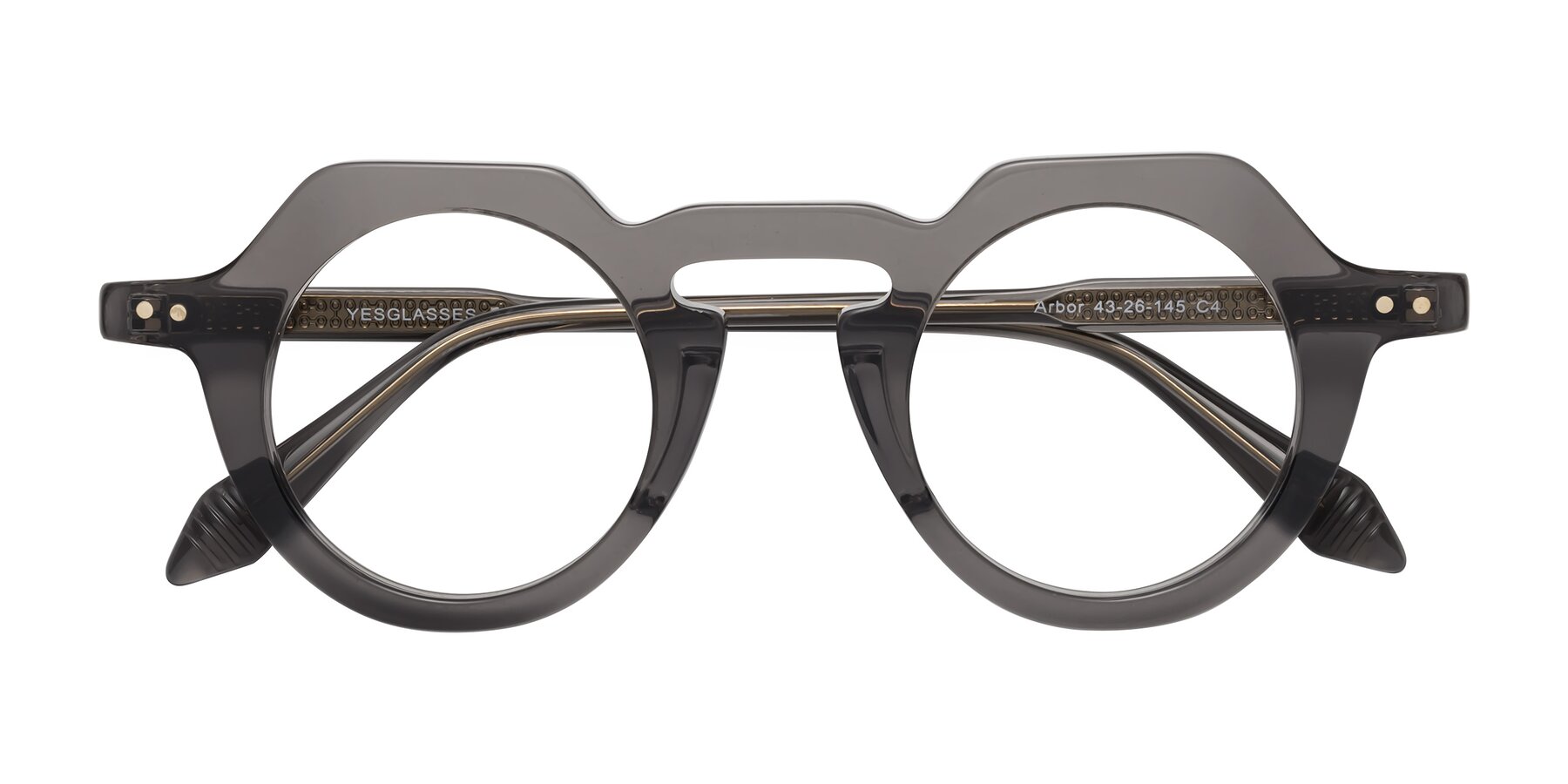 Folded Front of Arbor in Translucent Gray with Clear Eyeglass Lenses