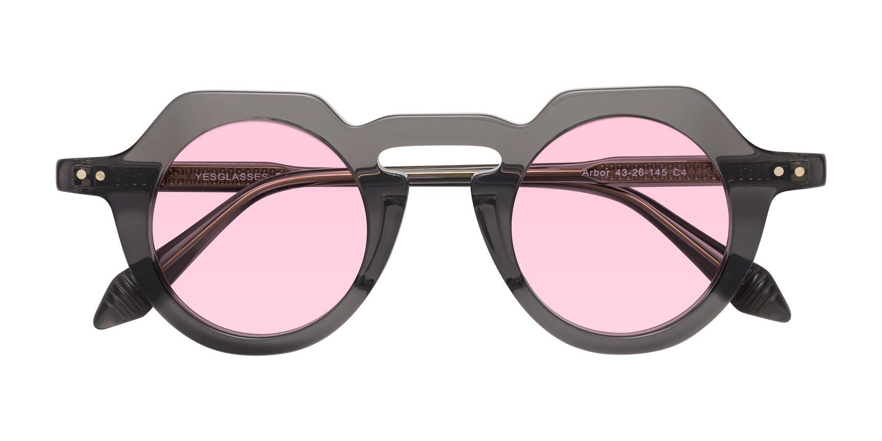 Folded Front of Arbor in Translucent Gray with Light Pink Tinted Lenses