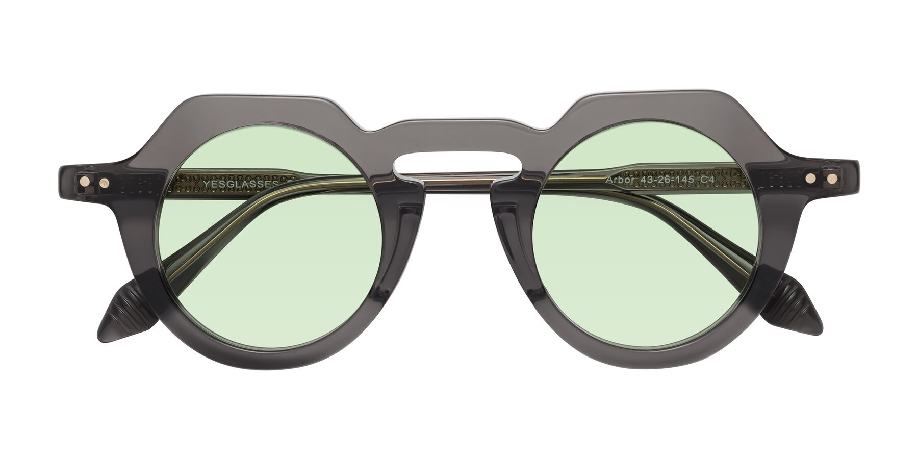 Folded Front of Arbor in Translucent Gray with Light Green Tinted Lenses