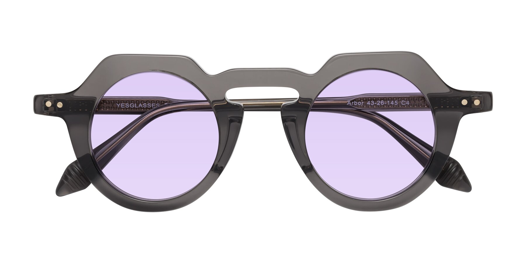 Folded Front of Arbor in Translucent Gray with Light Purple Tinted Lenses