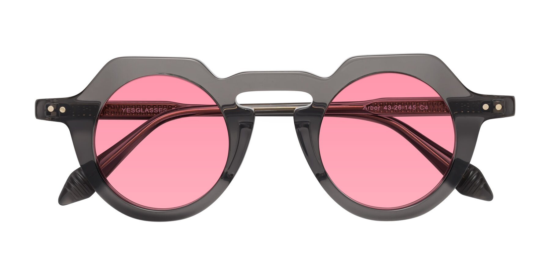 Folded Front of Arbor in Translucent Gray with Pink Tinted Lenses