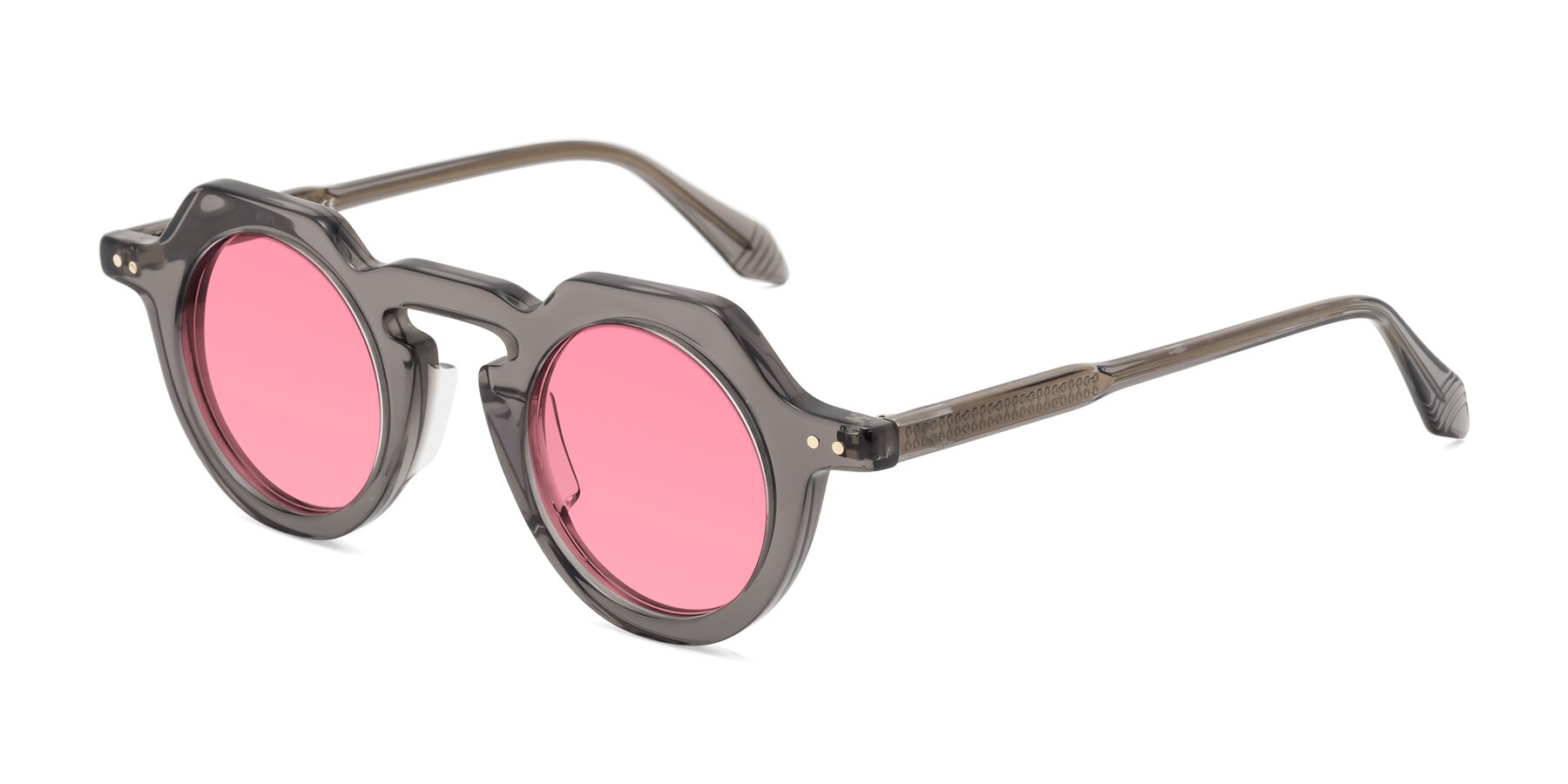 Angle of Arbor in Translucent Gray with Pink Tinted Lenses