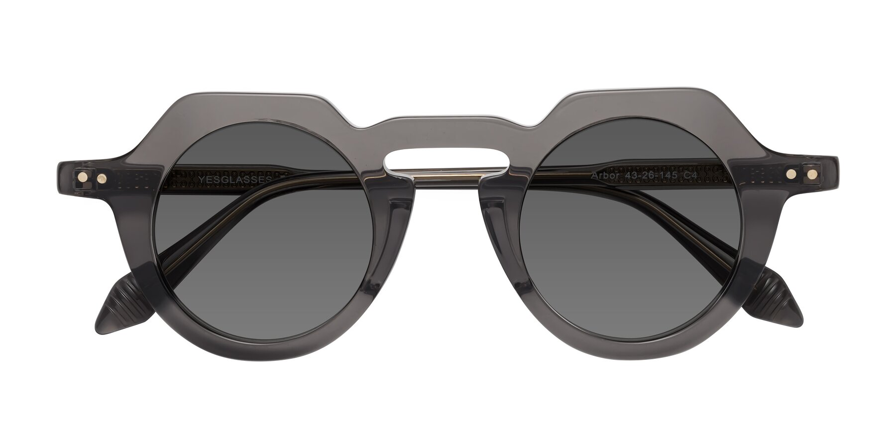 Folded Front of Arbor in Translucent Gray with Medium Gray Tinted Lenses