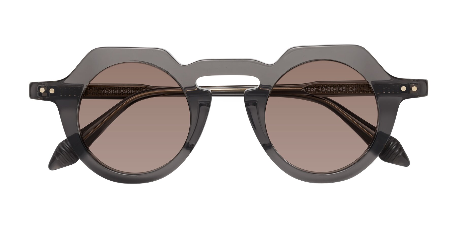 Folded Front of Arbor in Translucent Gray with Medium Brown Tinted Lenses