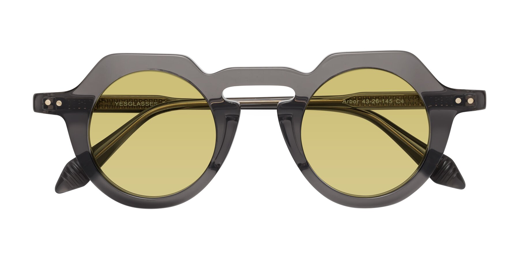 Folded Front of Arbor in Translucent Gray with Medium Champagne Tinted Lenses