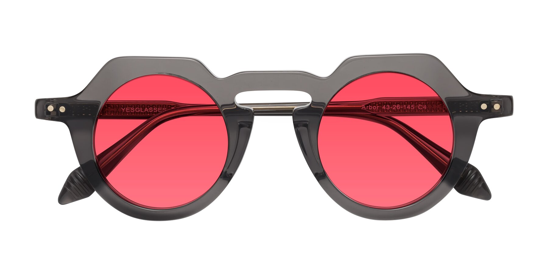 Folded Front of Arbor in Translucent Gray with Red Tinted Lenses