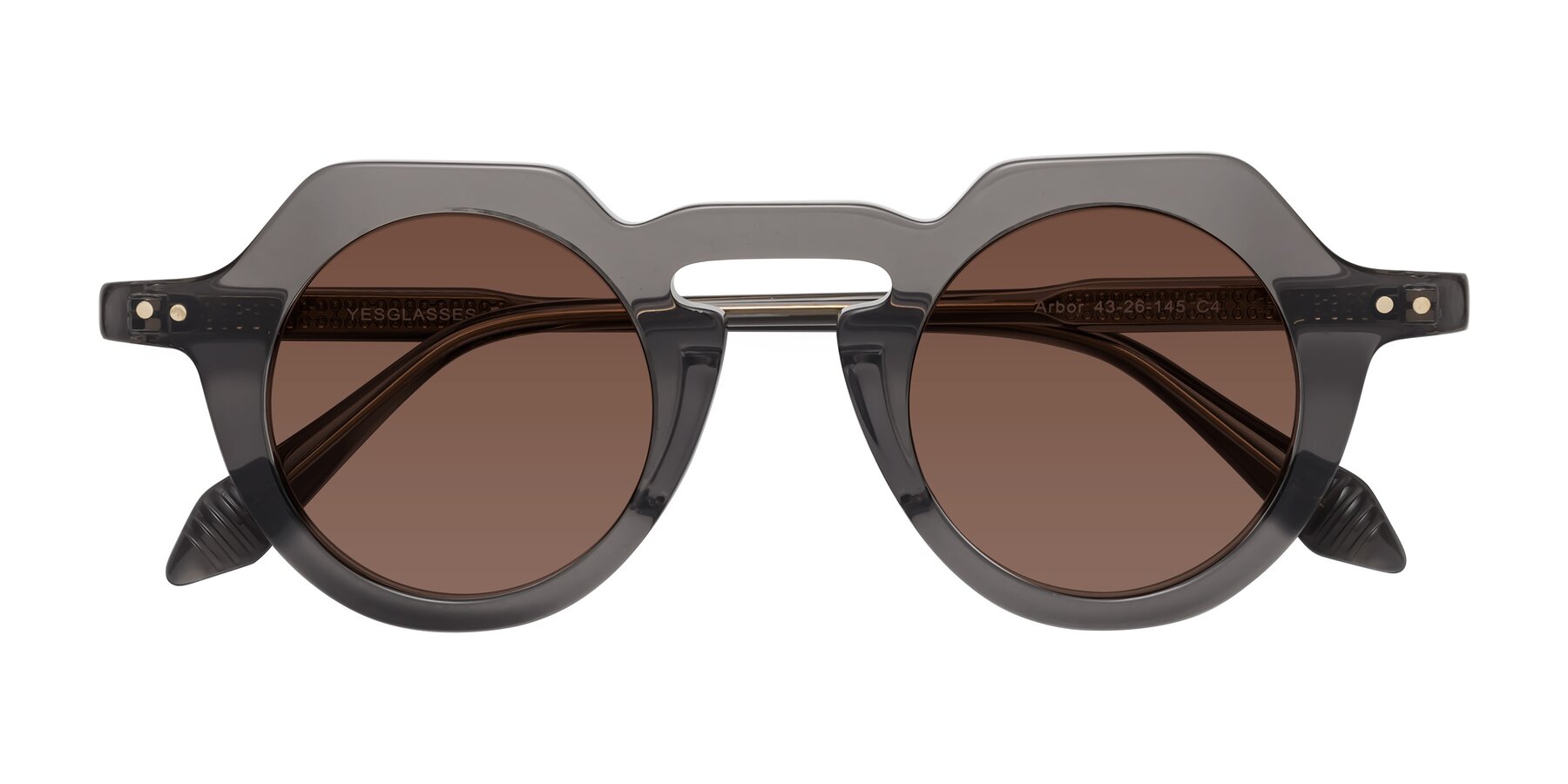 Folded Front of Arbor in Translucent Gray with Brown Tinted Lenses