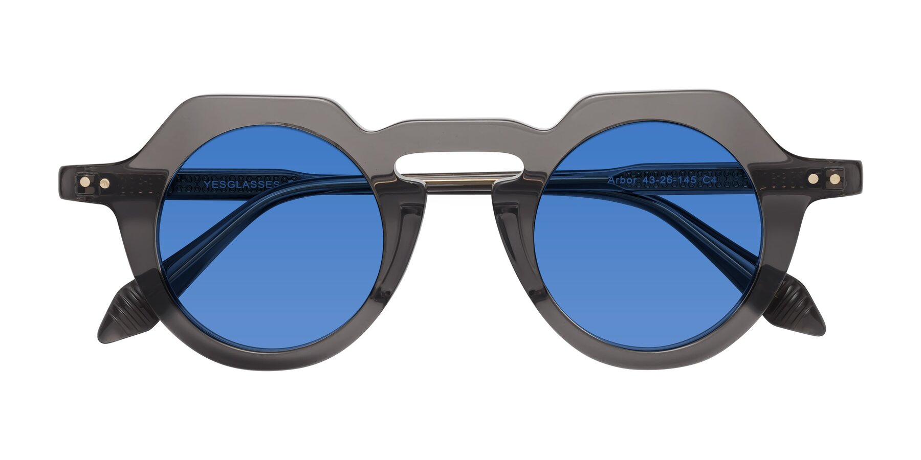 Folded Front of Arbor in Translucent Gray with Blue Tinted Lenses