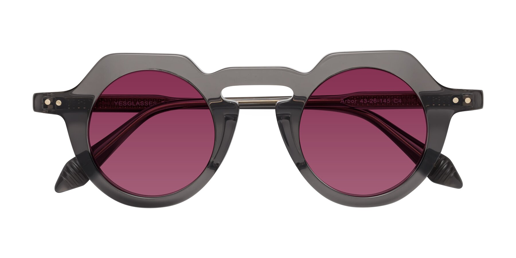 Folded Front of Arbor in Translucent Gray with Wine Tinted Lenses