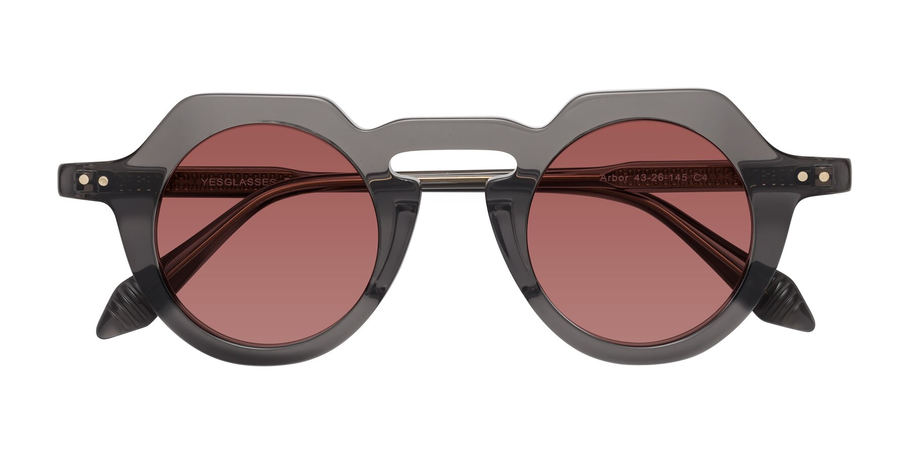 Folded Front of Arbor in Translucent Gray with Garnet Tinted Lenses