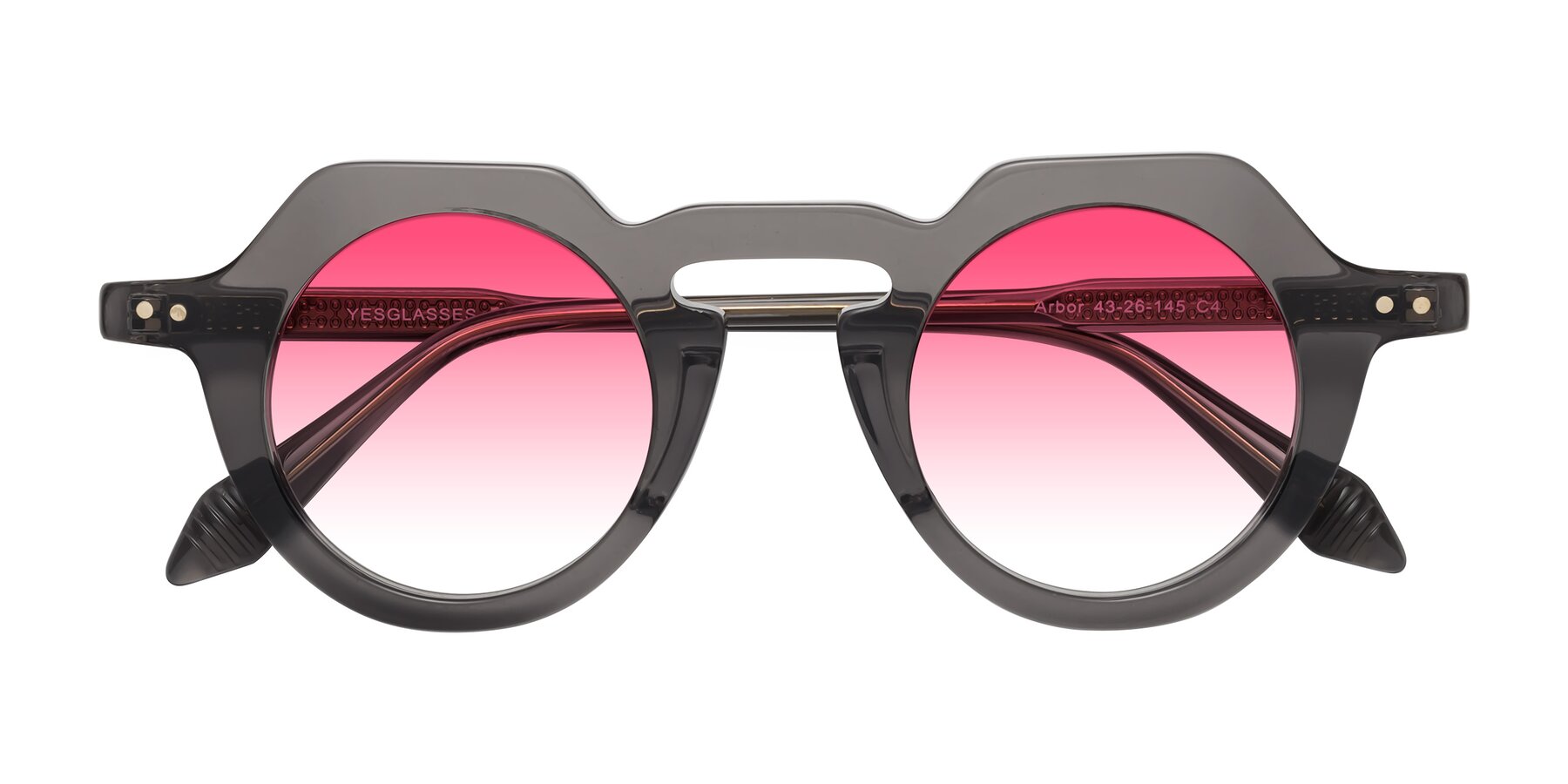 Folded Front of Arbor in Translucent Gray with Pink Gradient Lenses