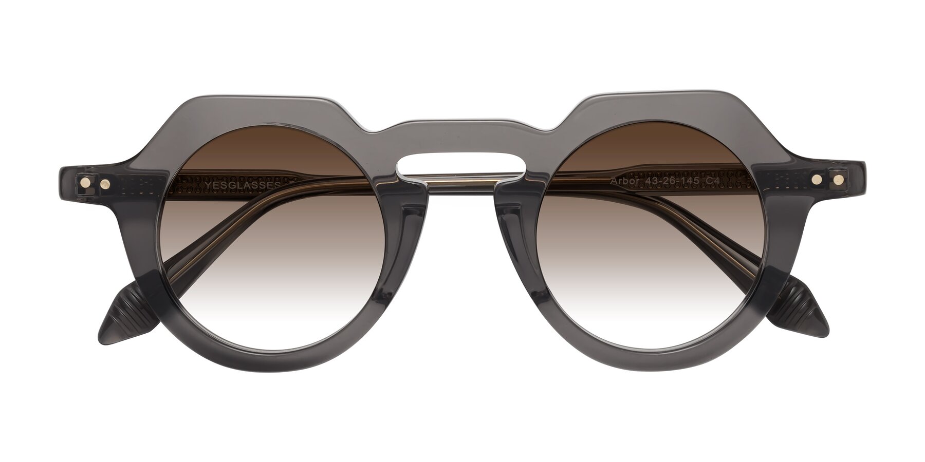 Folded Front of Arbor in Translucent Gray with Brown Gradient Lenses