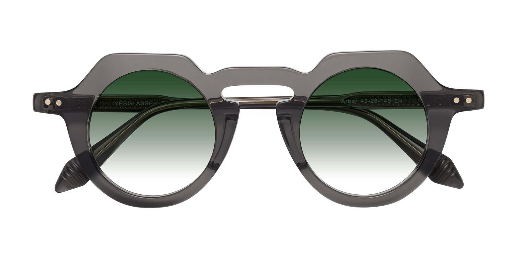 Folded Front of Arbor in Translucent Gray with Green Gradient Lenses