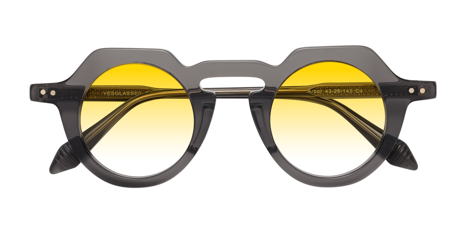 Folded Front of Arbor in Translucent Gray with Yellow Gradient Lenses