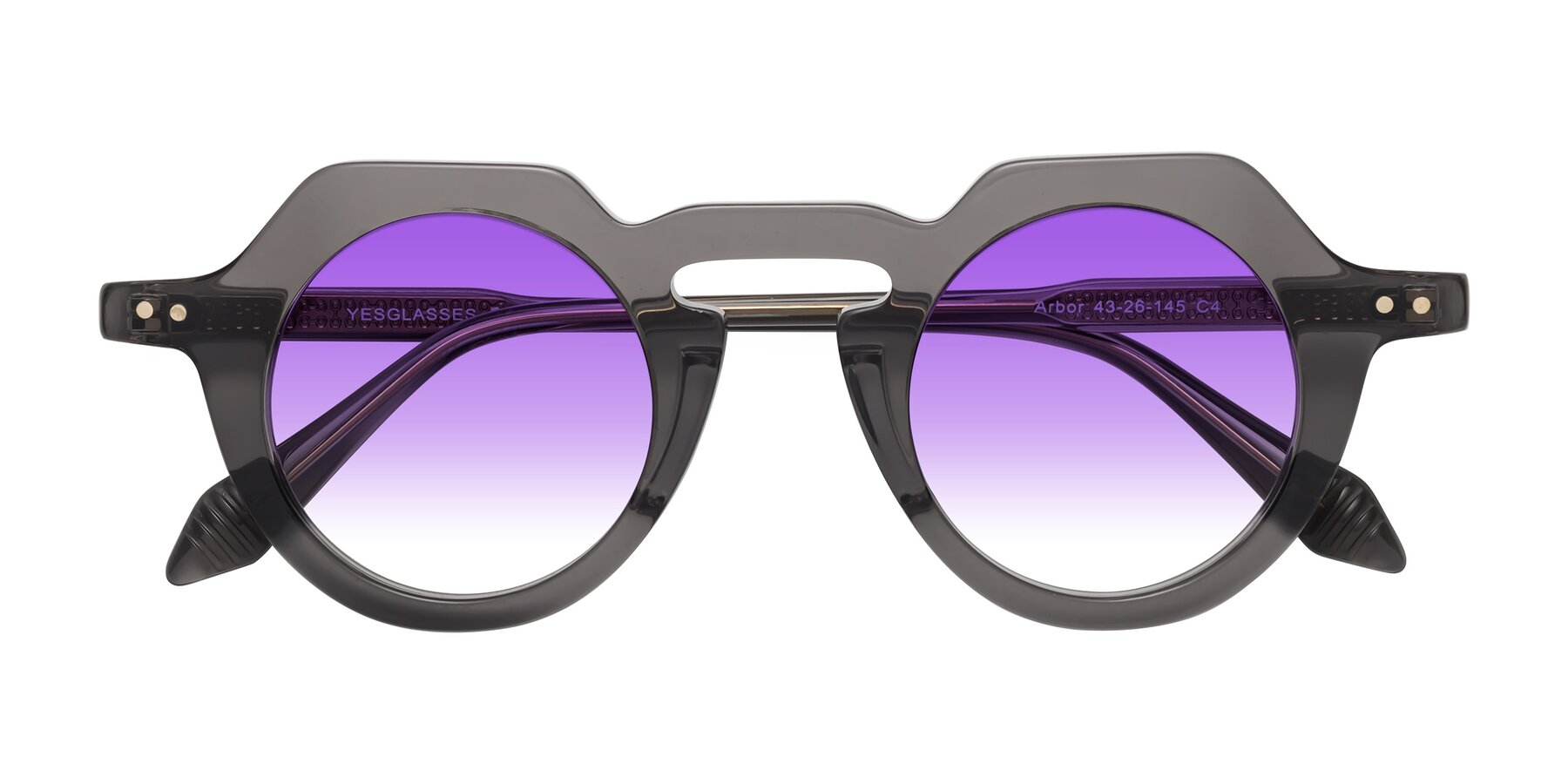 Folded Front of Arbor in Translucent Gray with Purple Gradient Lenses