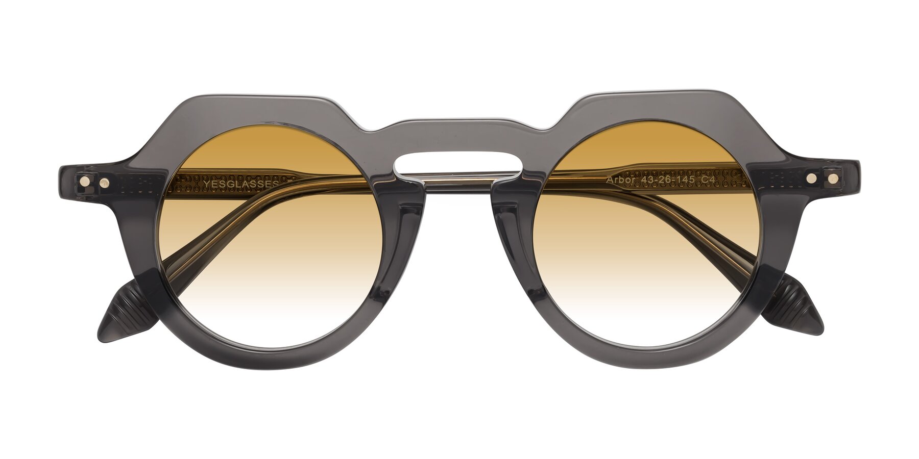 Folded Front of Arbor in Translucent Gray with Champagne Gradient Lenses