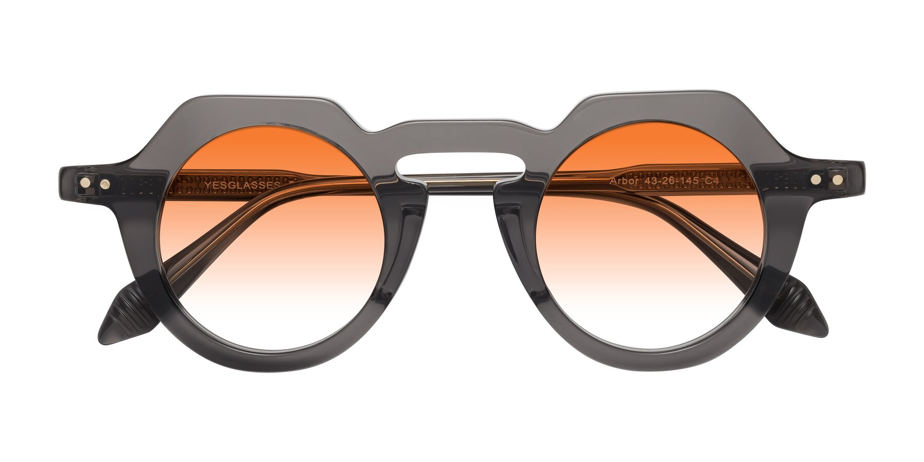 Folded Front of Arbor in Translucent Gray with Orange Gradient Lenses