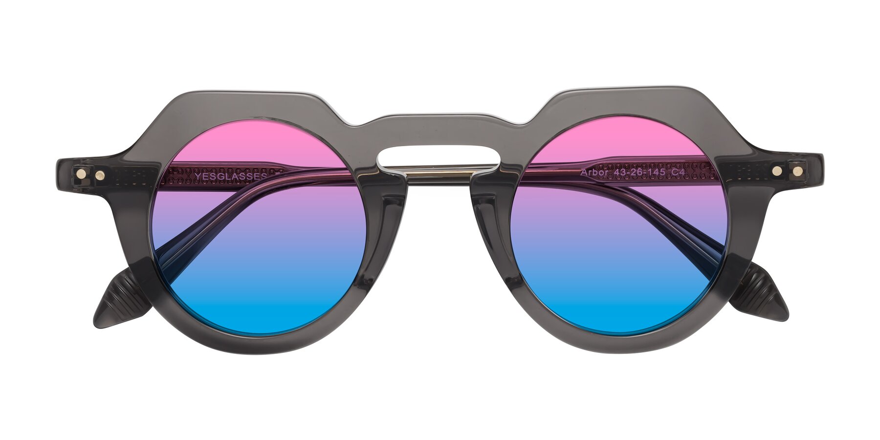 Folded Front of Arbor in Translucent Gray with Pink / Blue Gradient Lenses