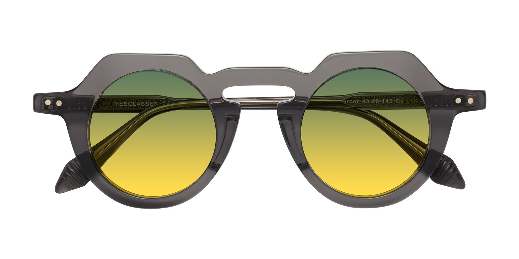 Folded Front of Arbor in Translucent Gray with Green / Yellow Gradient Lenses