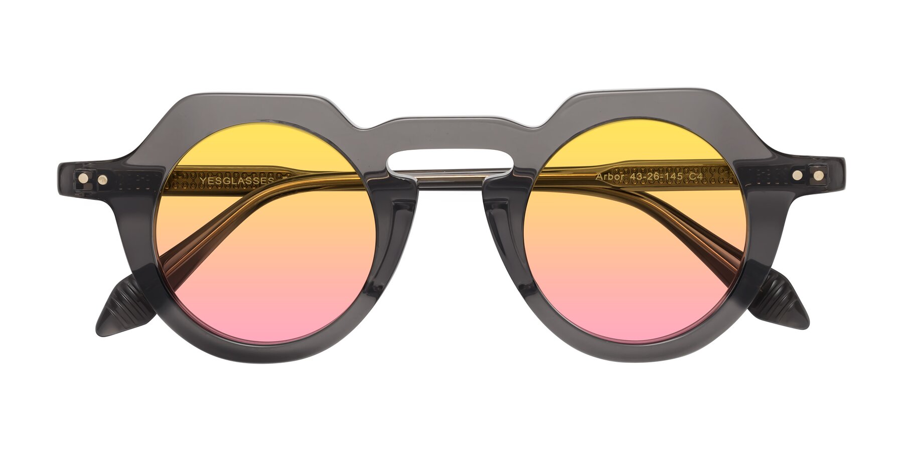 Folded Front of Arbor in Translucent Gray with Yellow / Pink Gradient Lenses