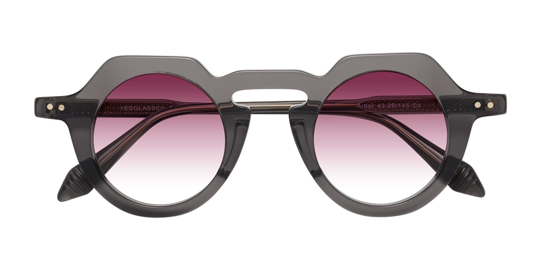 Folded Front of Arbor in Translucent Gray with Wine Gradient Lenses