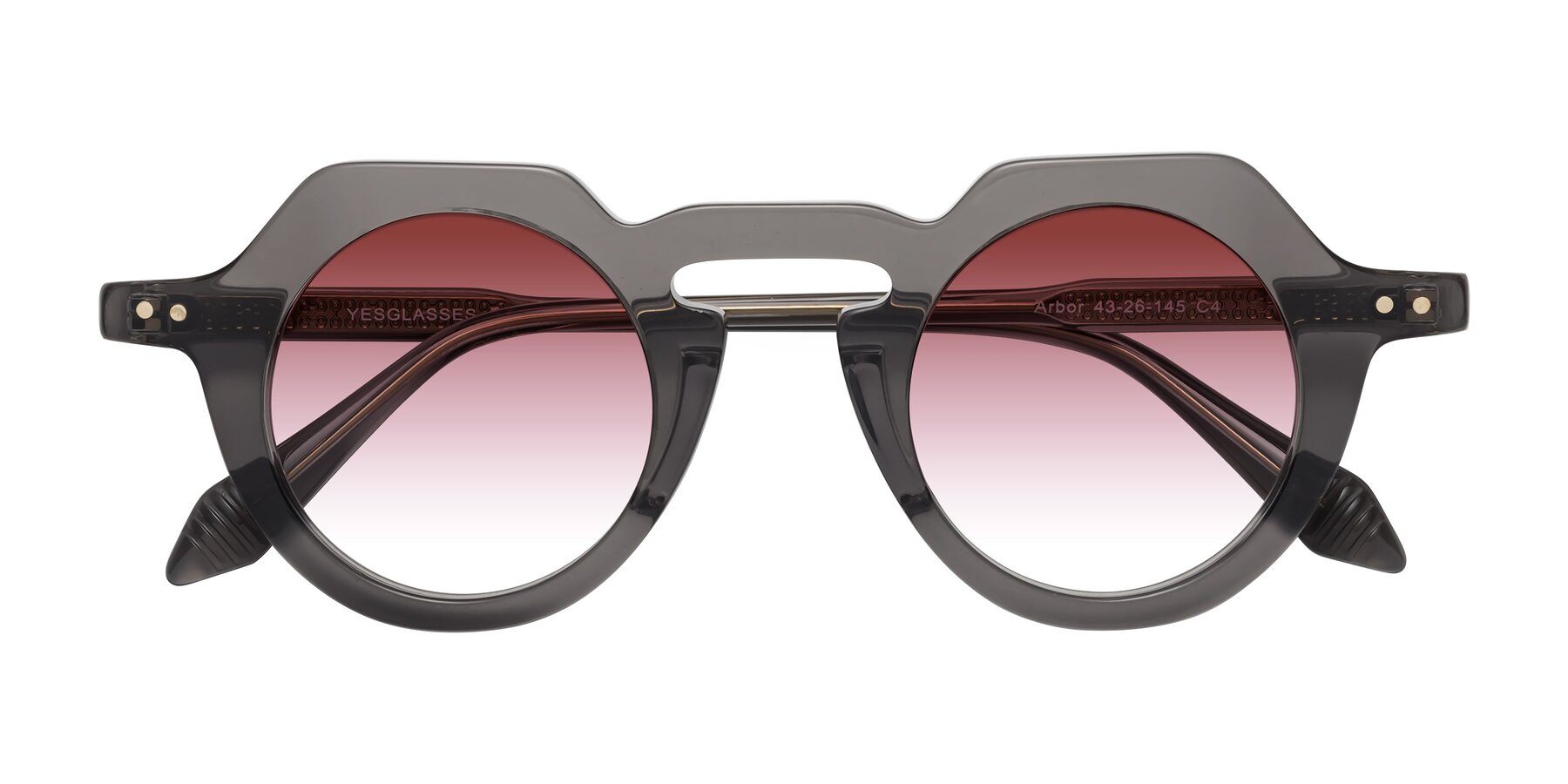 Folded Front of Arbor in Translucent Gray with Garnet Gradient Lenses