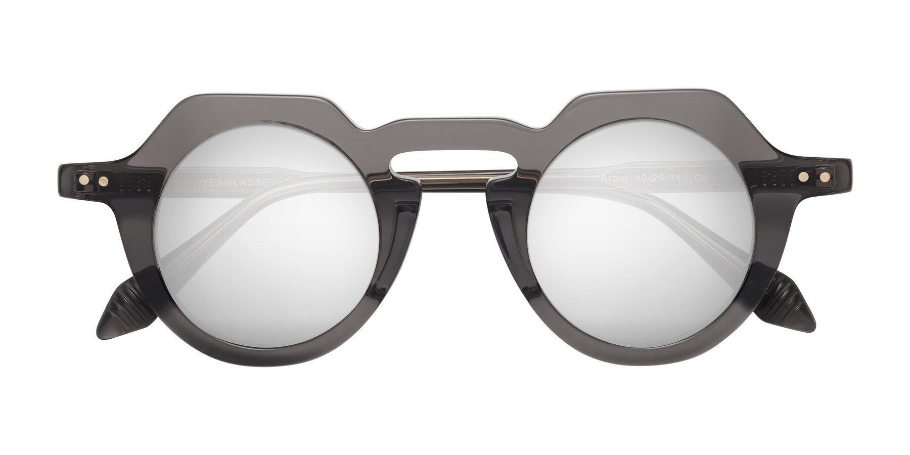 Folded Front of Arbor in Translucent Gray with Silver Mirrored Lenses