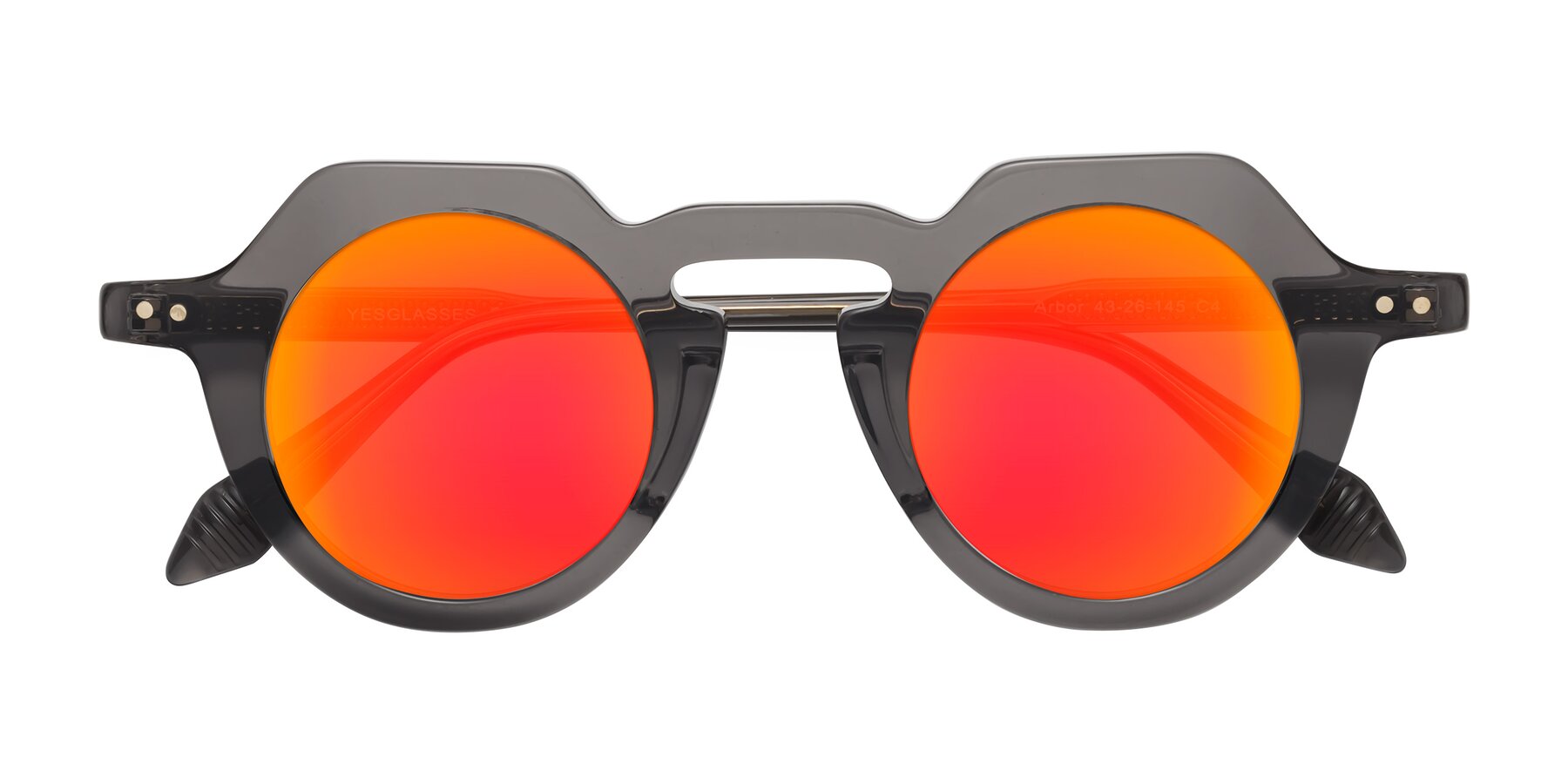 Folded Front of Arbor in Translucent Gray with Red Gold Mirrored Lenses