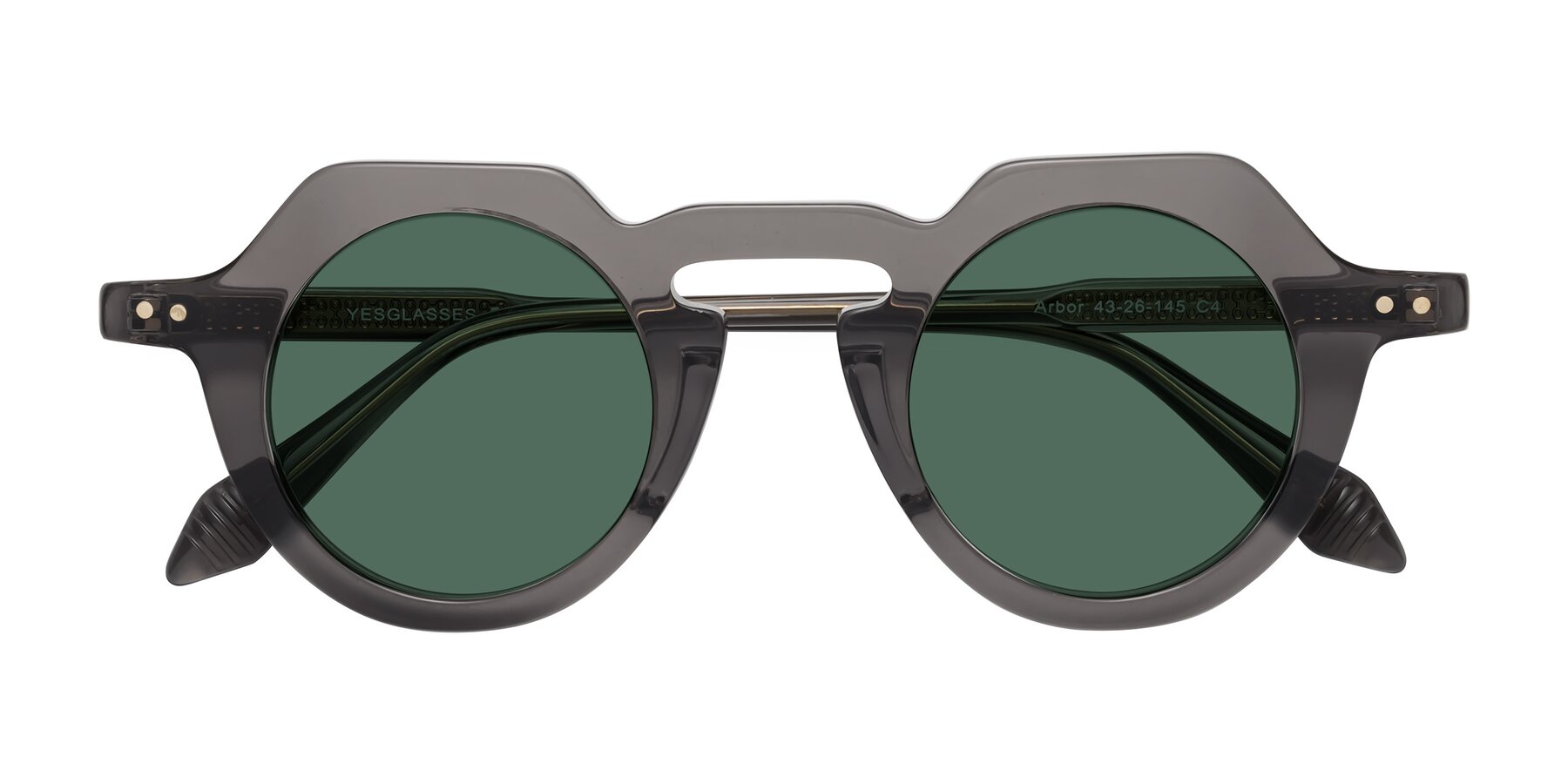 Folded Front of Arbor in Translucent Gray with Green Polarized Lenses