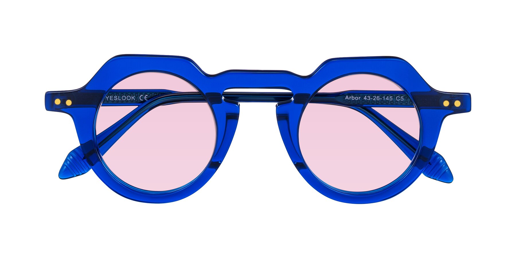 Blue Retro-Vintage Round Geometric Tinted Sunglasses with Light Pink Sunwear Lenses - Arbor
