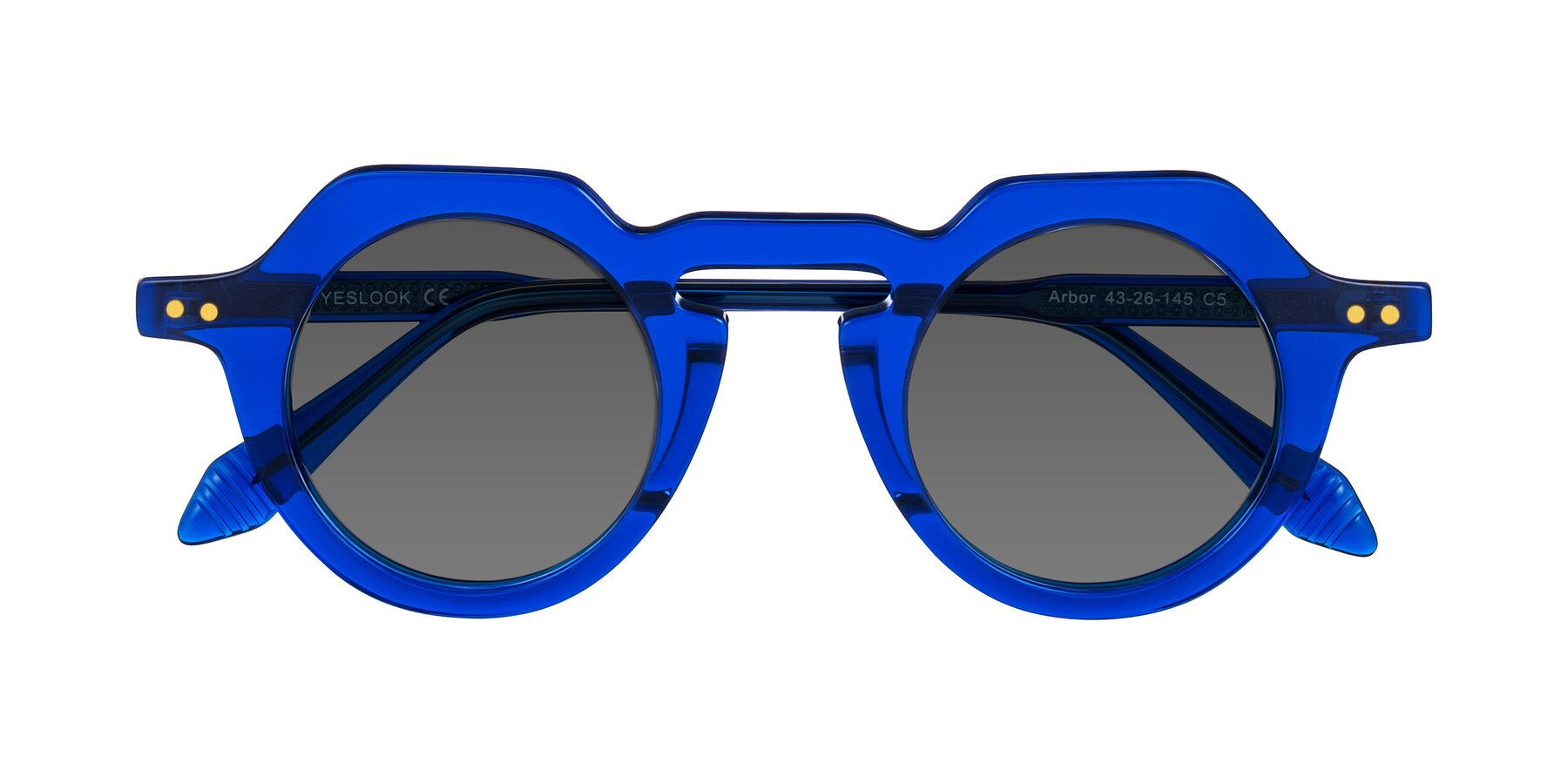Folded Front of Arbor in Blue with Medium Gray Tinted Lenses