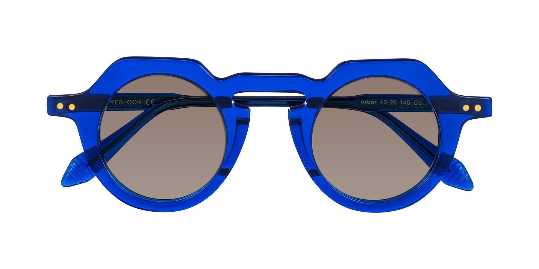 Folded Front of Arbor in Blue with Medium Brown Tinted Lenses