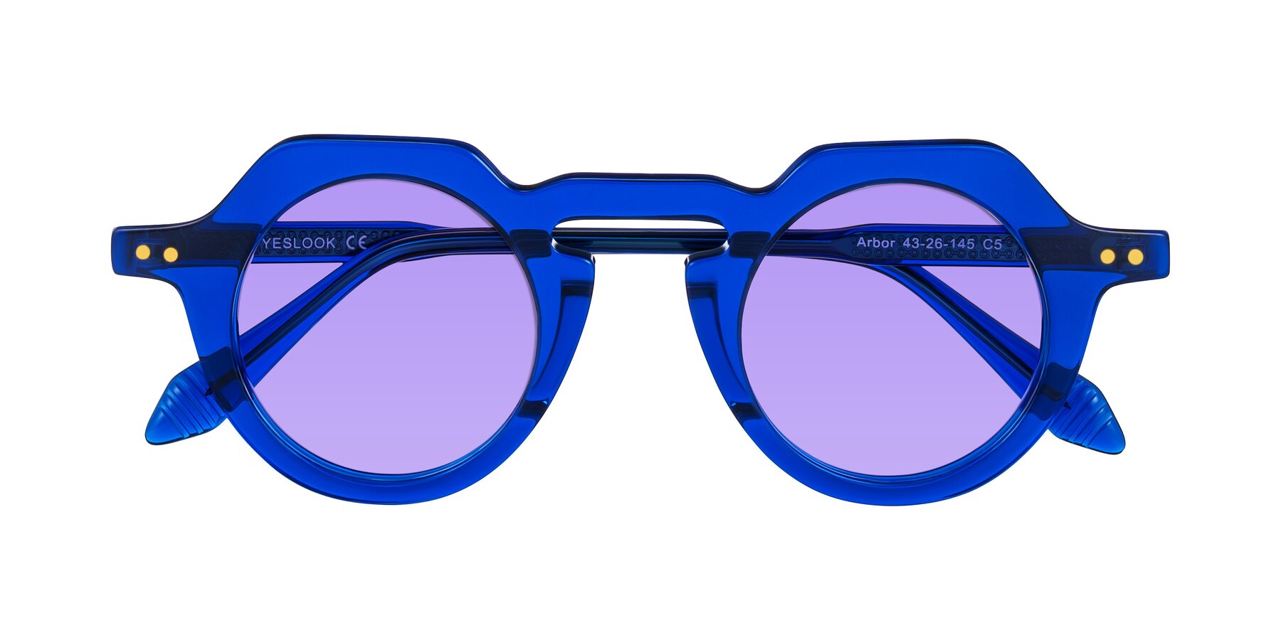 Folded Front of Arbor in Blue with Medium Purple Tinted Lenses