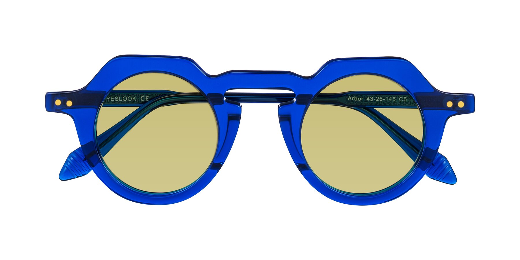 Folded Front of Arbor in Blue with Medium Champagne Tinted Lenses
