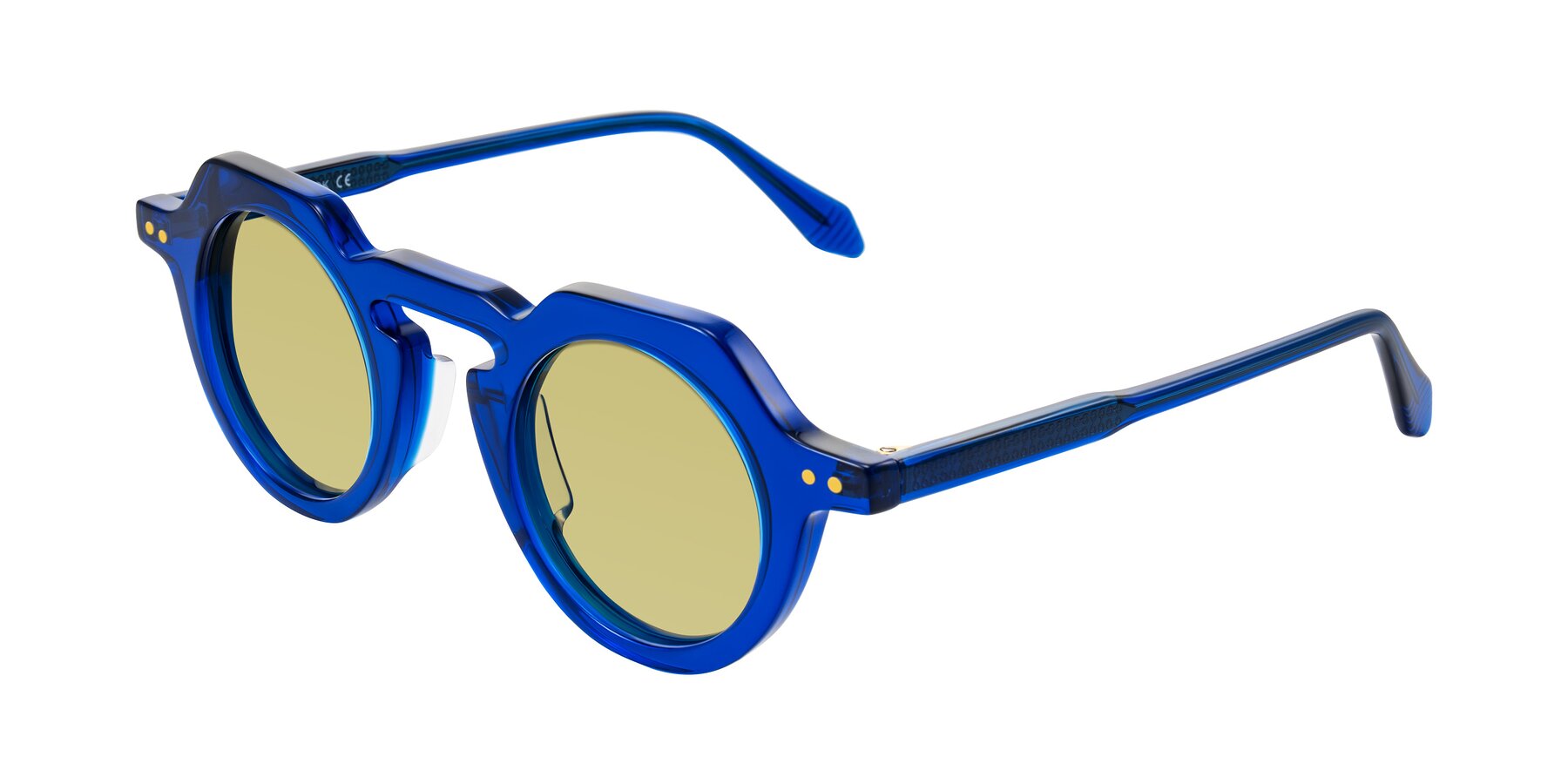 Angle of Arbor in Blue with Medium Champagne Tinted Lenses