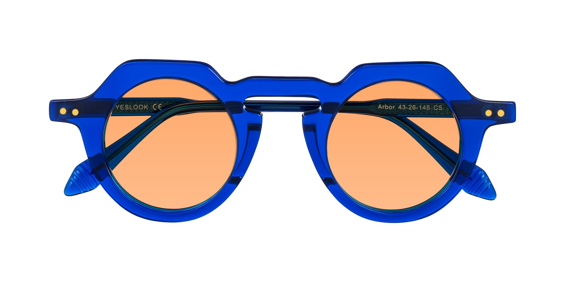 Folded Front of Arbor in Blue with Medium Orange Tinted Lenses
