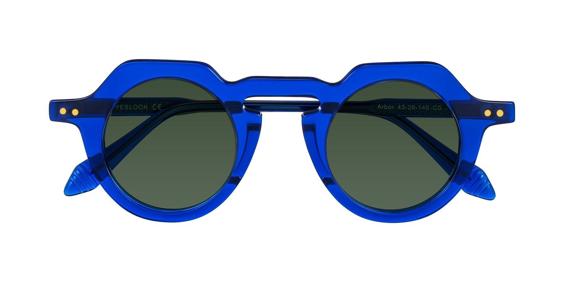 Folded Front of Arbor in Blue with Green Tinted Lenses