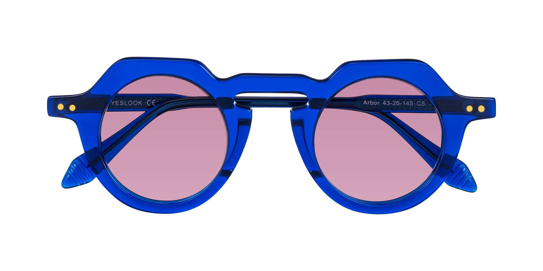 Folded Front of Arbor in Blue with Medium Wine Tinted Lenses