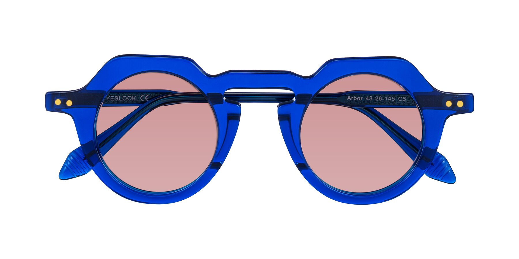 Folded Front of Arbor in Blue with Medium Garnet Tinted Lenses