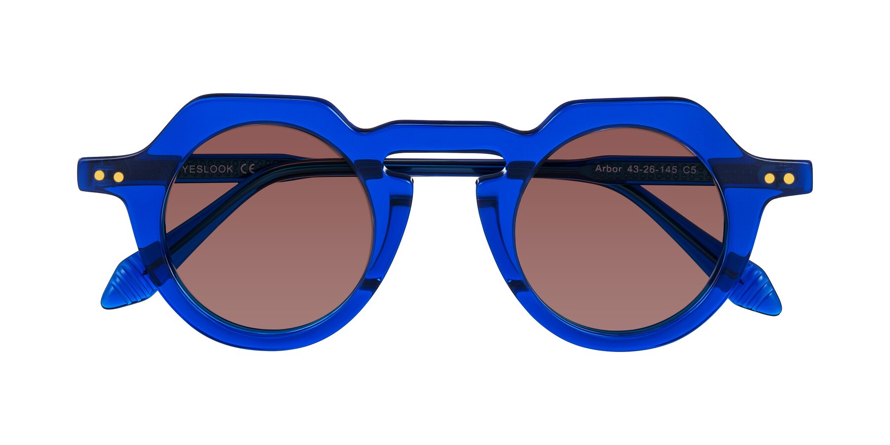 Folded Front of Arbor in Blue with Garnet Tinted Lenses