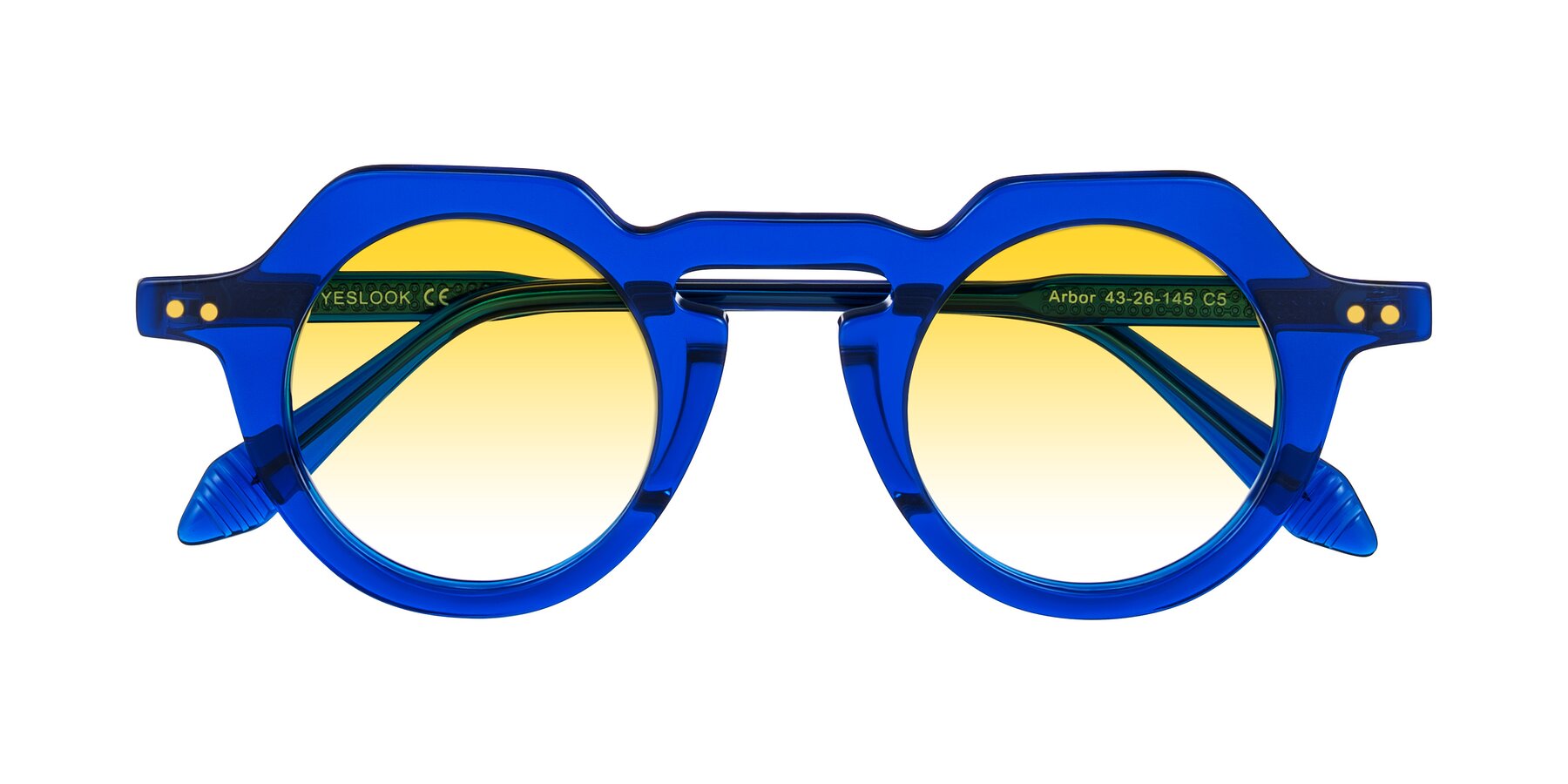 Folded Front of Arbor in Blue with Yellow Gradient Lenses