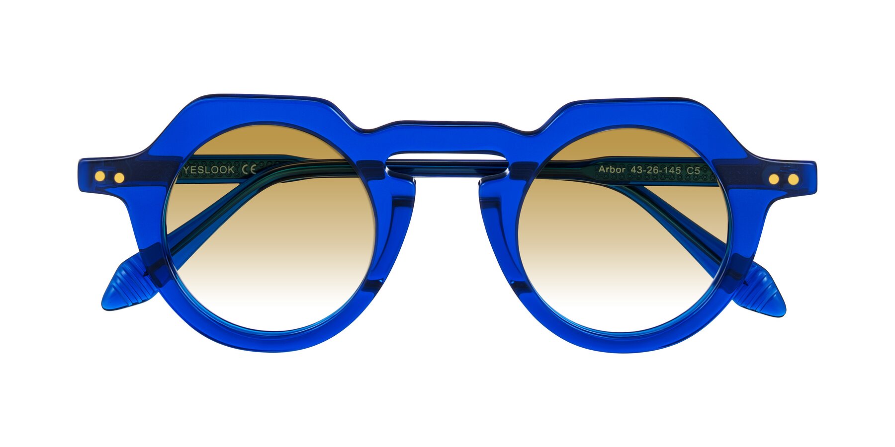 Folded Front of Arbor in Blue with Champagne Gradient Lenses