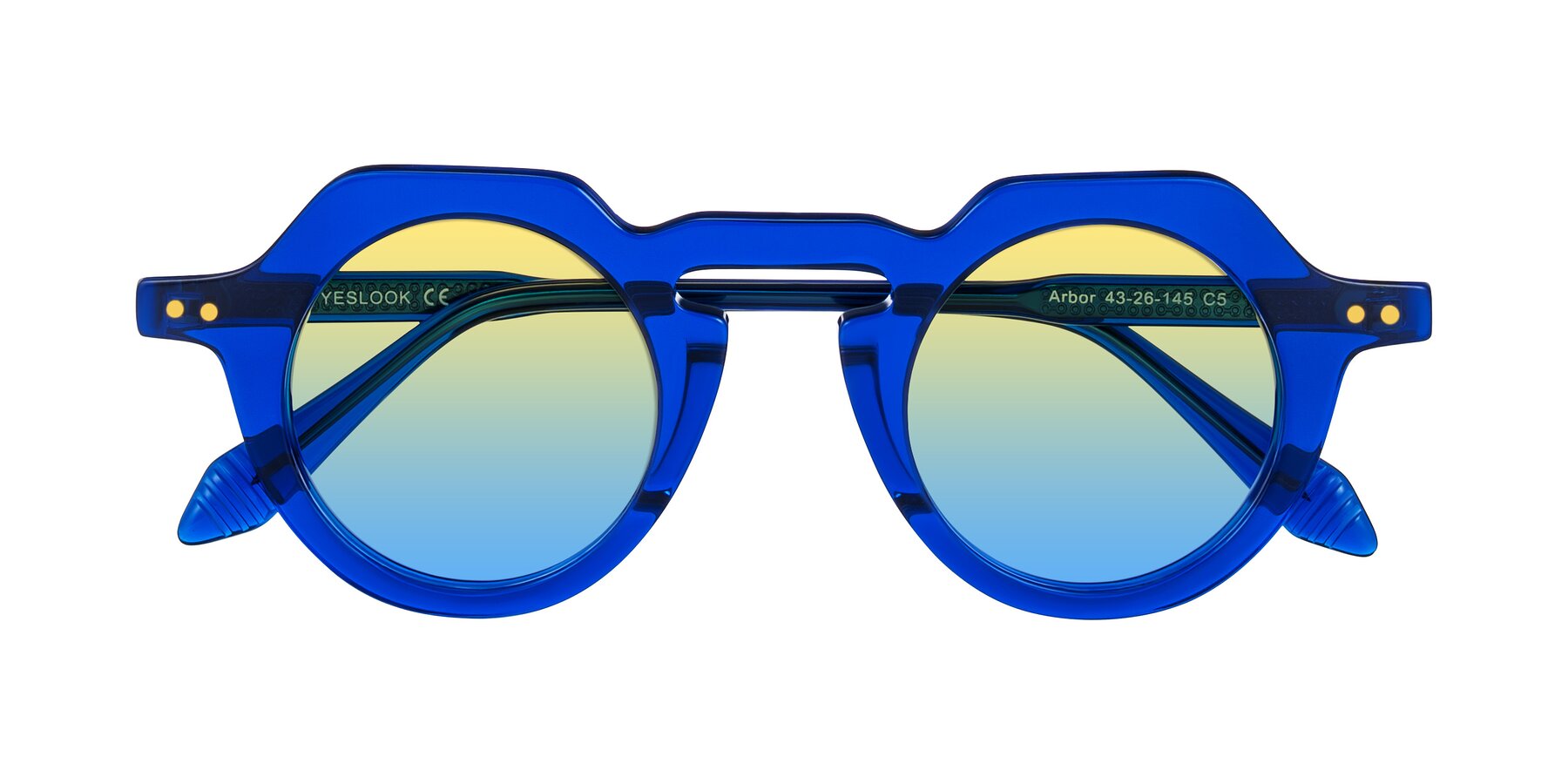 Blue Retro-Vintage Round Geometric Gradient Sunglasses with Yellow / Blue Sunwear Lenses - Arbor