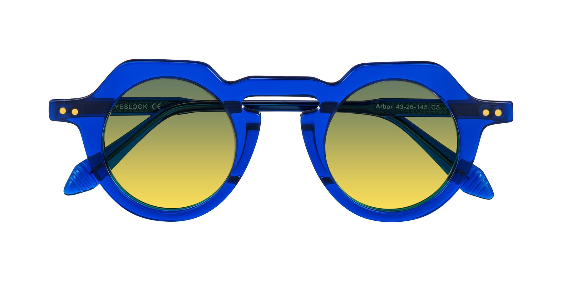 Blue Retro-Vintage Round Geometric Gradient Sunglasses with Green / Yellow Sunwear Lenses - Arbor