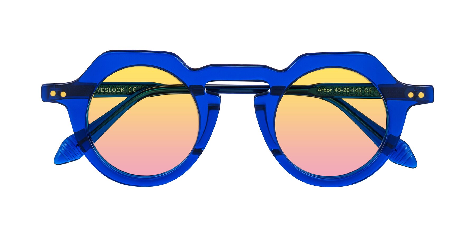 Blue Retro-Vintage Round Geometric Gradient Sunglasses with Yellow / Pink Sunwear Lenses - Arbor