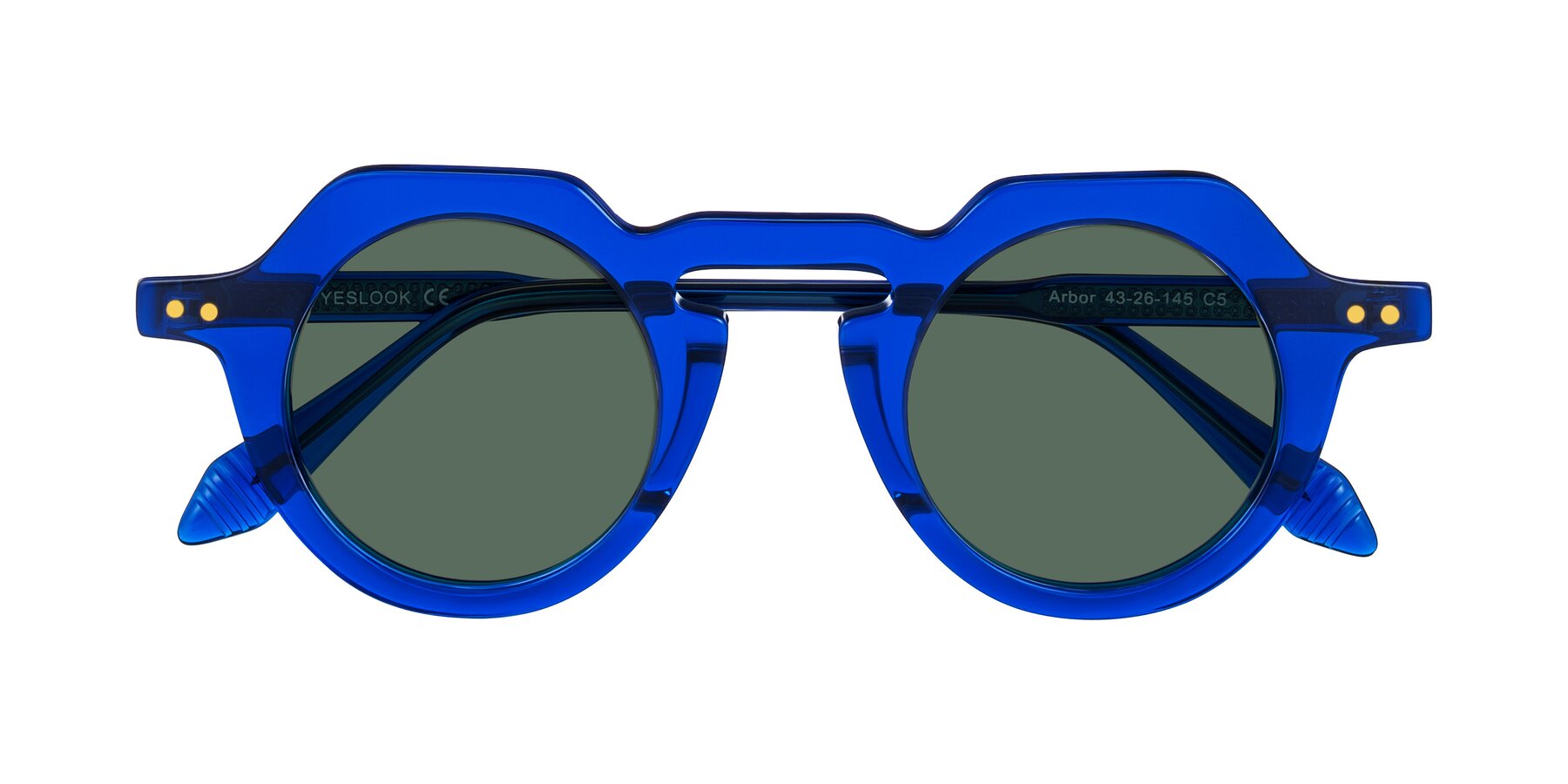Folded Front of Arbor in Blue with Green Polarized Lenses