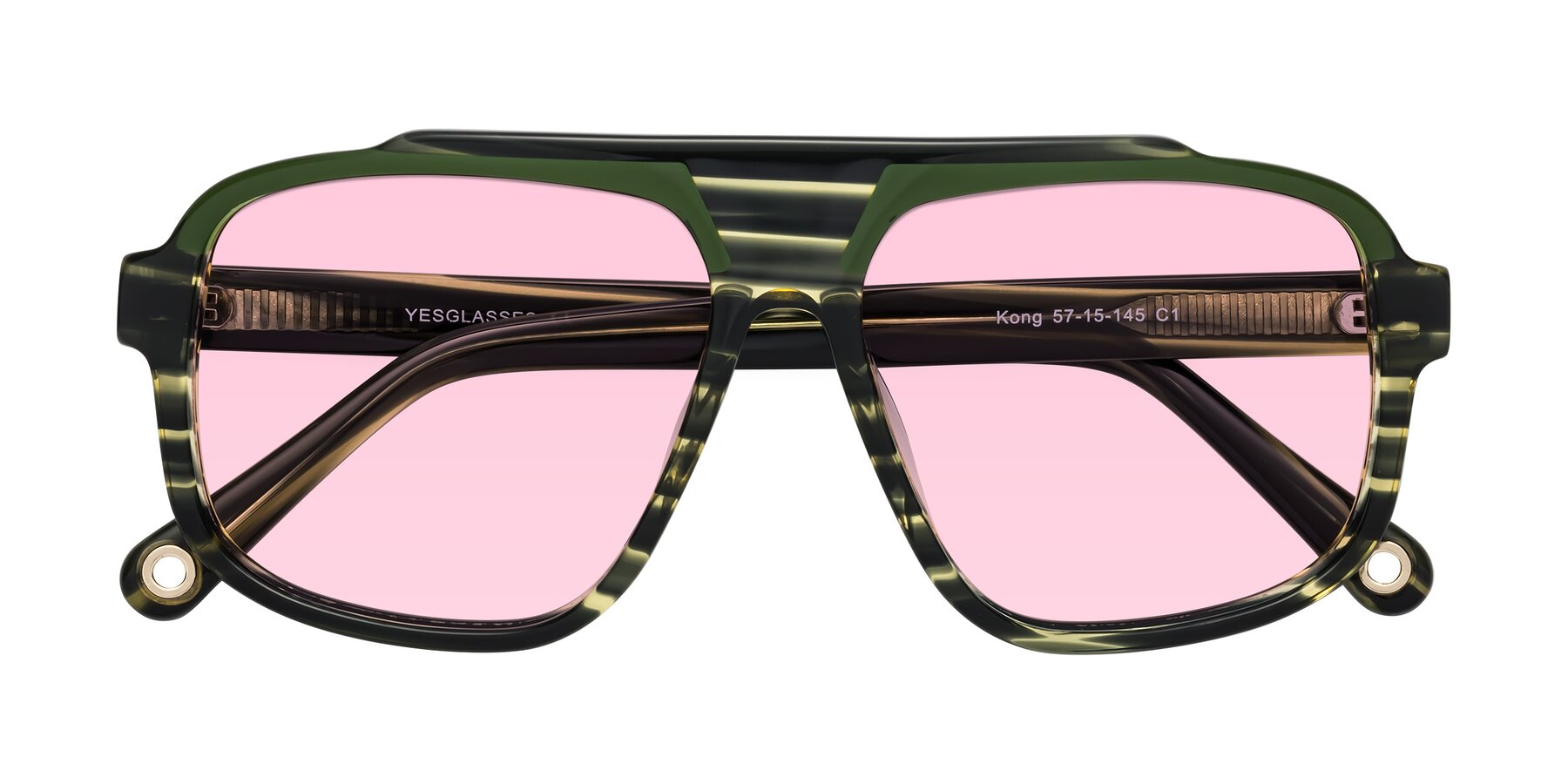 Folded Front of kong in Forest Striped with Light Pink Tinted Lenses