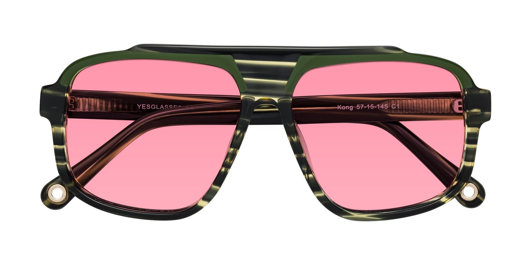 Folded Front of kong in Forest Striped with Pink Tinted Lenses