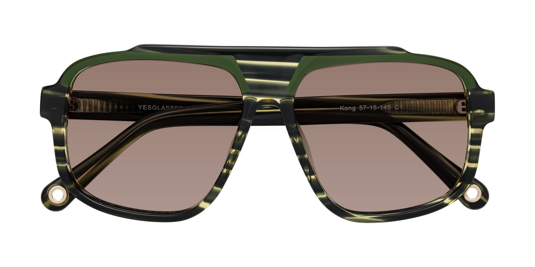 Folded Front of kong in Forest Striped with Medium Brown Tinted Lenses