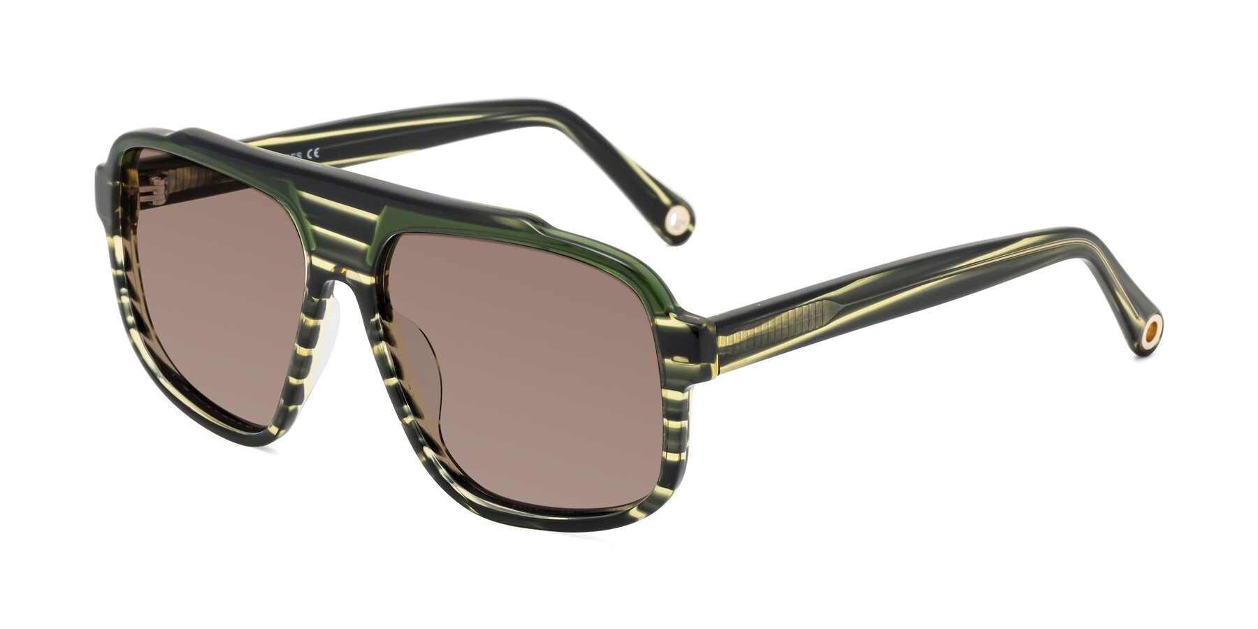 Angle of kong in Forest Striped with Medium Brown Tinted Lenses